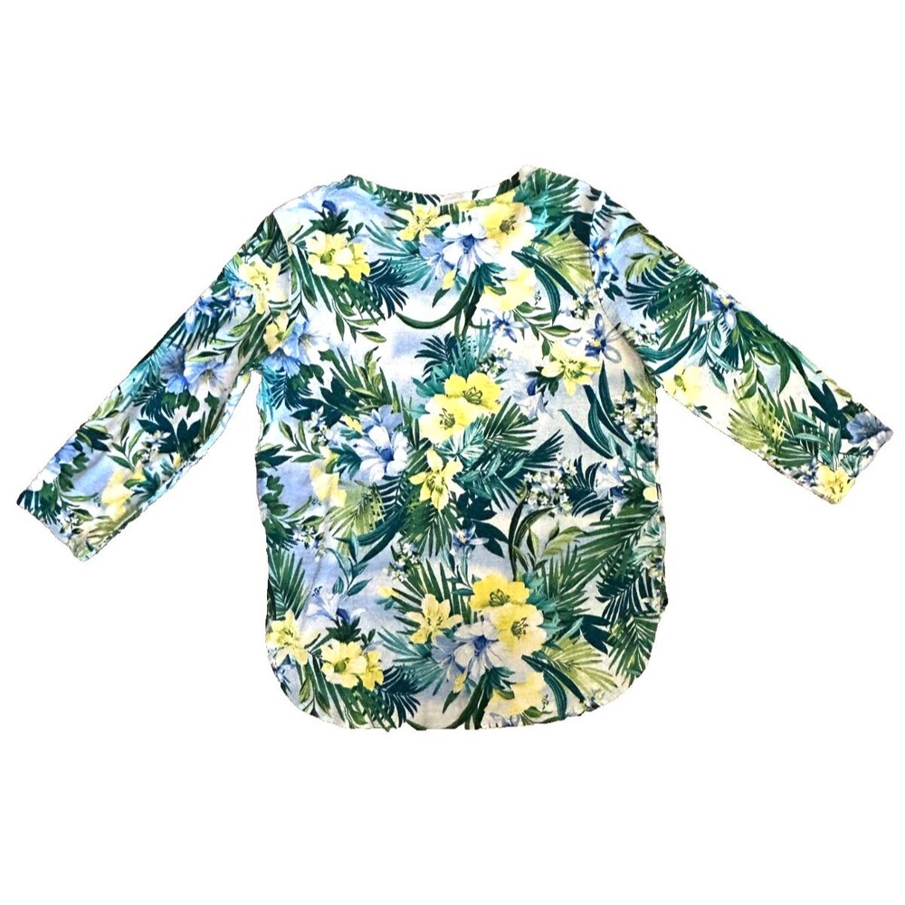 Tommy Bahama Womens Tropical Floral Knit Top Sz M 3/4 Sleeve Cotton Island Style - Picture 3 of 6